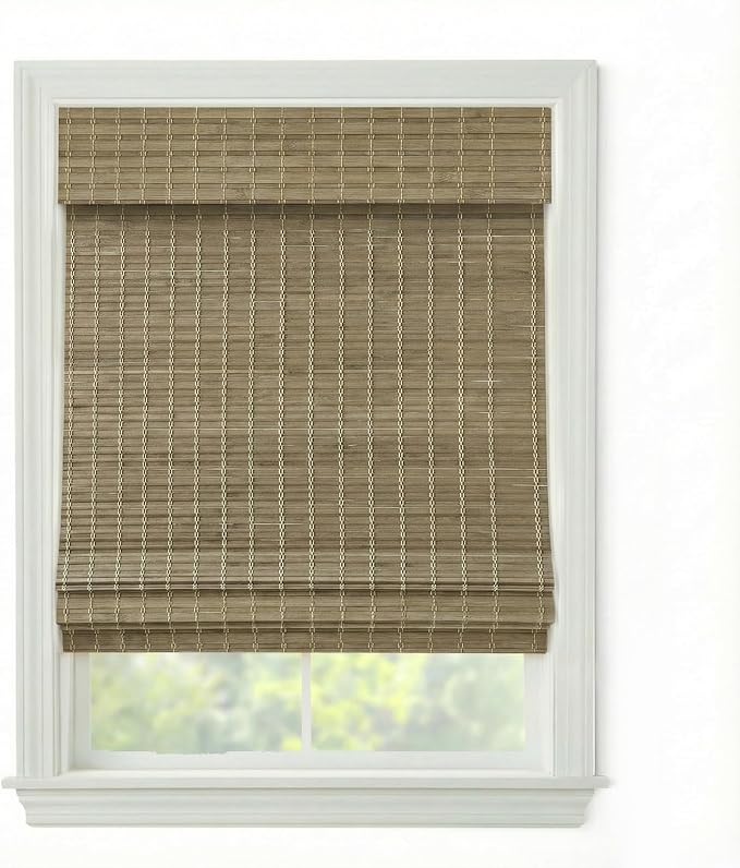 Cordless Woven Wood Roman Shades, 58W x 60H, Eastfield Ash, Sizes 20-72 Wide