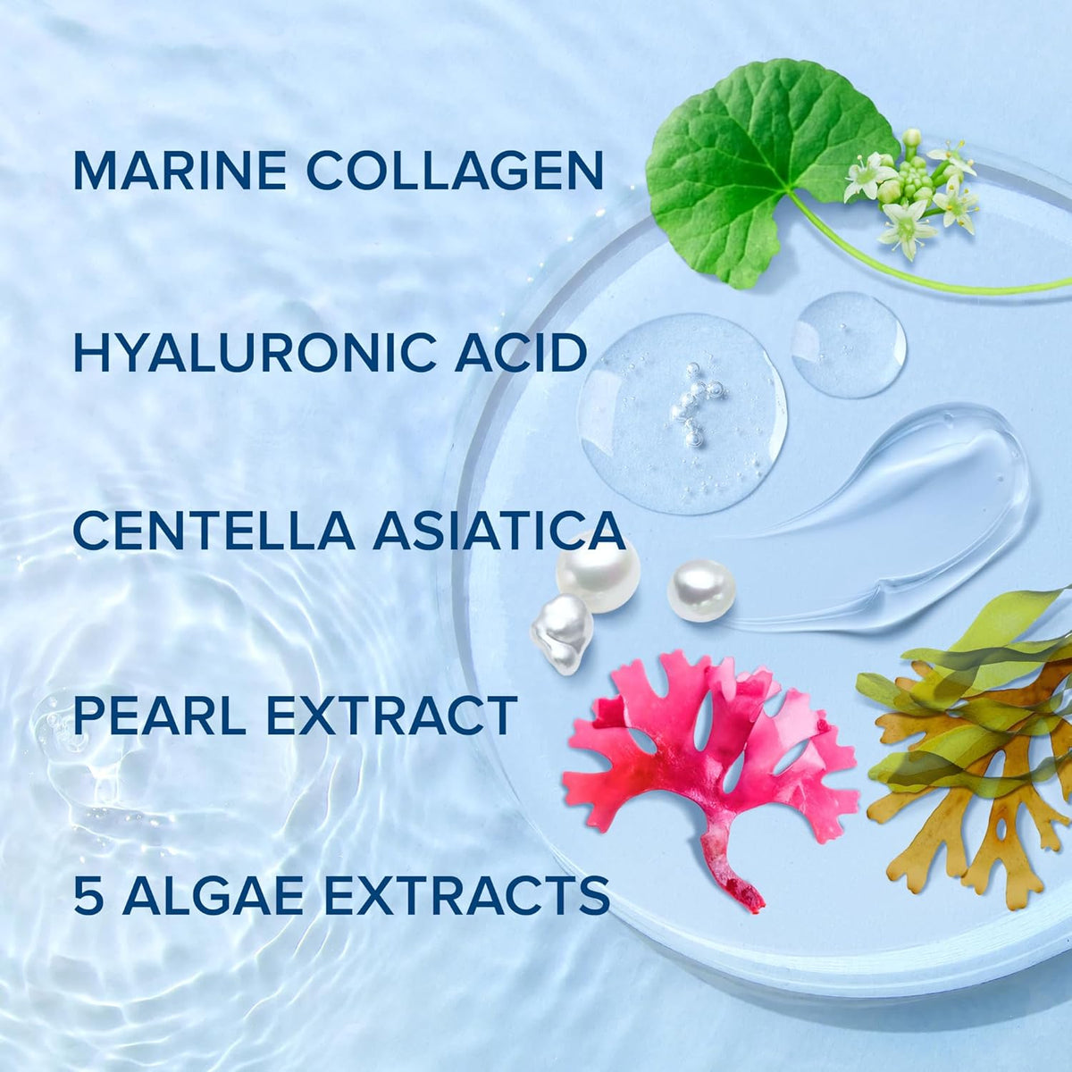 MAREE Collagen Facial Mask with Hyaluronic Acid — Sheet Face Mask Skincare — Centella Asiatica, Green & Red Algae Extract — Hydrating Facemask For Women Skin Care — Mascarillas Para La Cara — 6 Count
