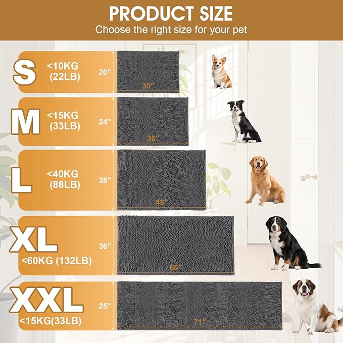 IM HOME 36" x 24" Grey Dog Door Mats for Muddy Paws, Chenille Absorbent Dog Mat, Non Slip Heavy Mud Mat for Dogs, Soft Pet Bed Mat for Entryway, Mud Paws, Inside Floor