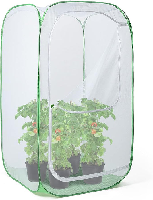 48" Outdoor Mesh Plant Enclosure, Mesh Plant Cover for Pests, Bird and Pest Protection Guard for Fruit, Vegetables, Flowers and Herbs Pop-Up Cage 28 x 28 x 48 Inches