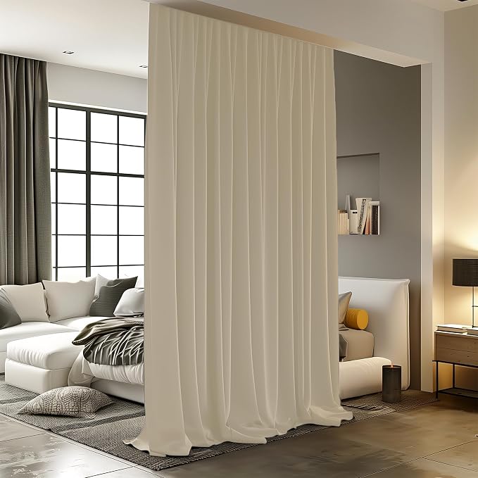 Room Divider Curtains for Ceiling Track Rod, 4.3 ft Wide x 9 ft Tall, Cream