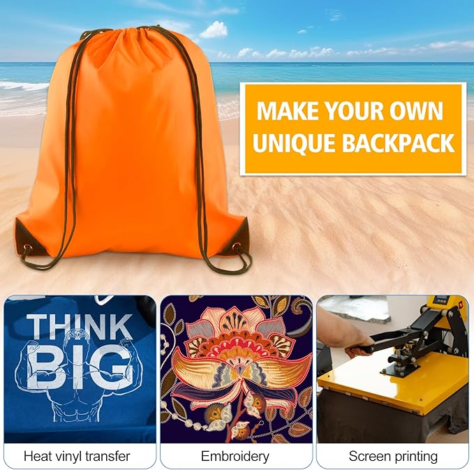 KUUQA 2Pcs Orange Drawstring Backpack Bags Cinch Sack Bulk String Backpack Storage Bag