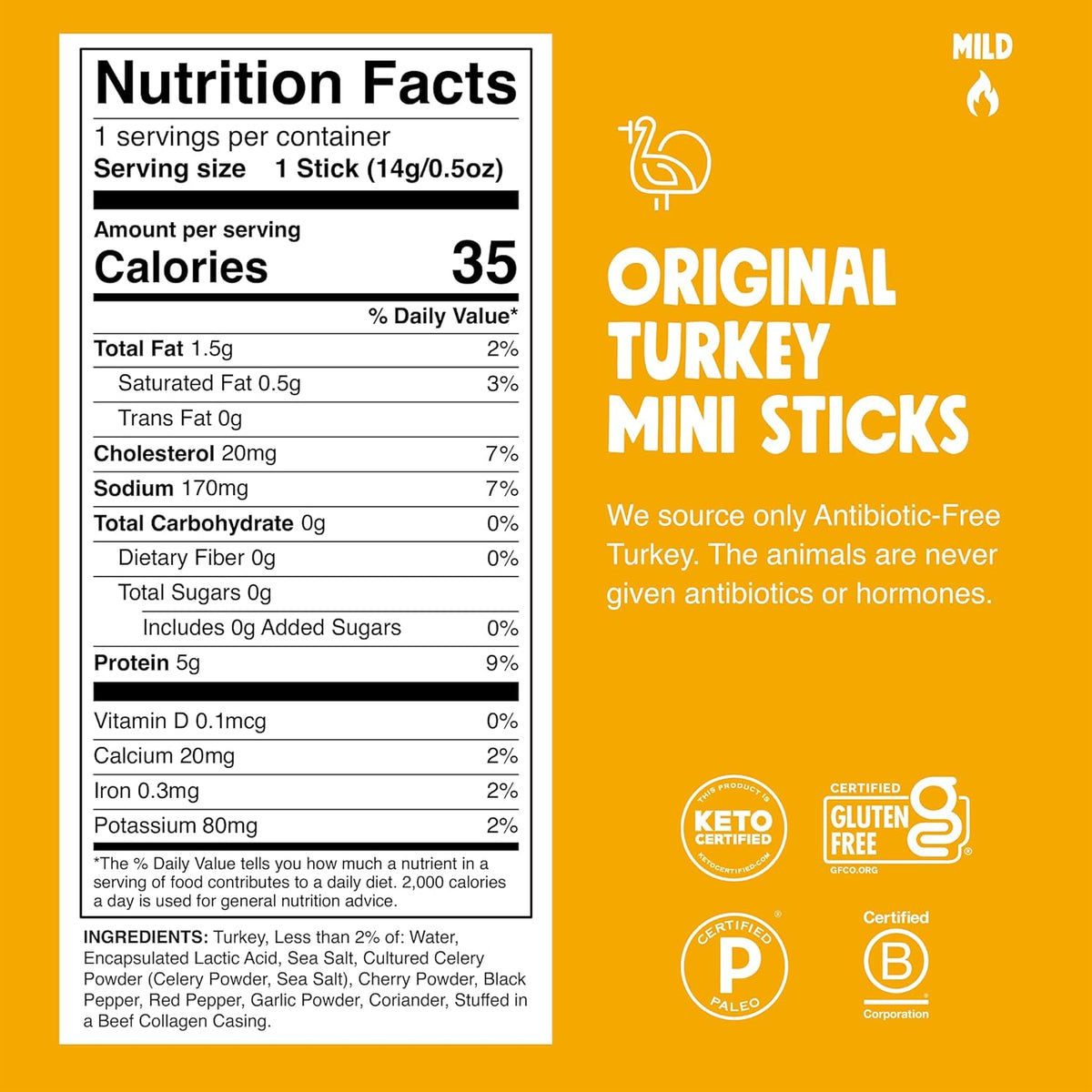 Chomps Snack Size Original Turkey Jerky Meat Sticks, ABF Turkey, Keto, Paleo, Whole30 Approved, Low Carb, High Protein, Gluten Free, Sugar Free, 35 Calories, 0.5 Oz (Pack of 24)