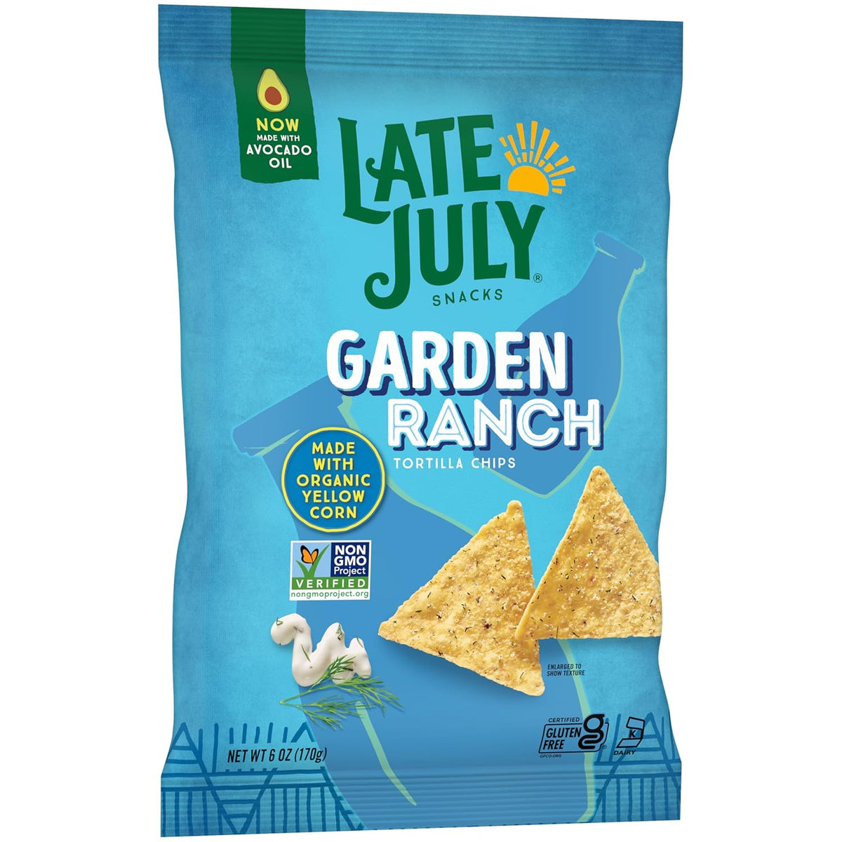 LATE JULY Snacks Garden Ranch Tortilla Chips, 6 Oz Bag