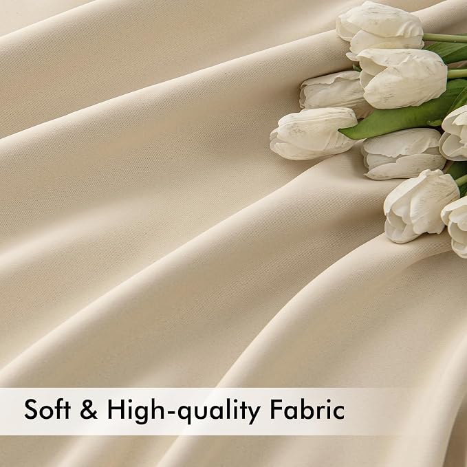 MIULEE Cream Beige Back Tab Light Blocking Curtains 72 Inch Length 2 Panels Set