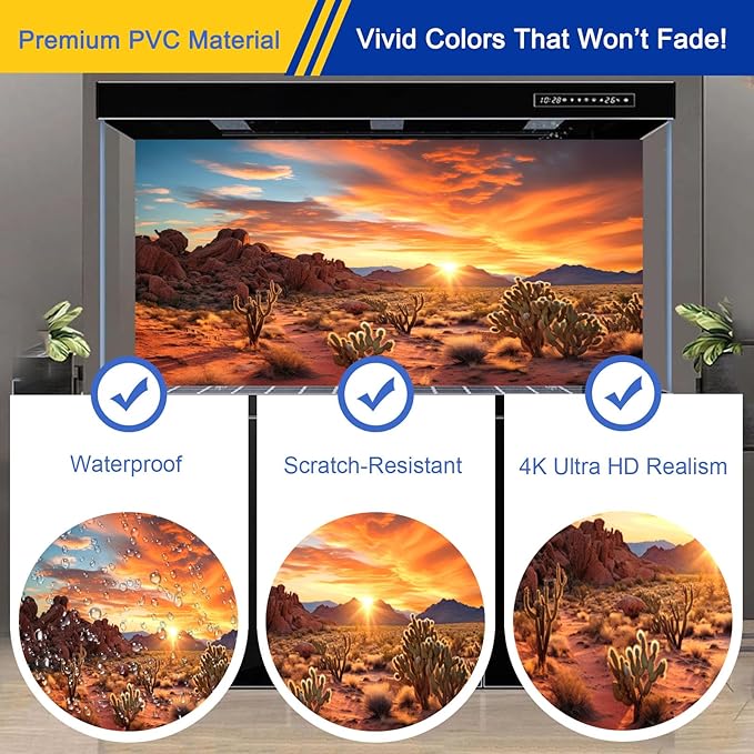Aquarium Background & Terrarium Background – Ultra HD Static Cling, Tape-Free, Desert Sunset Design for Reptile Tank Decorations, Perfect for Bearded Dragon and Leopard Gecko Tanks 23.6 X 70.8 Inches