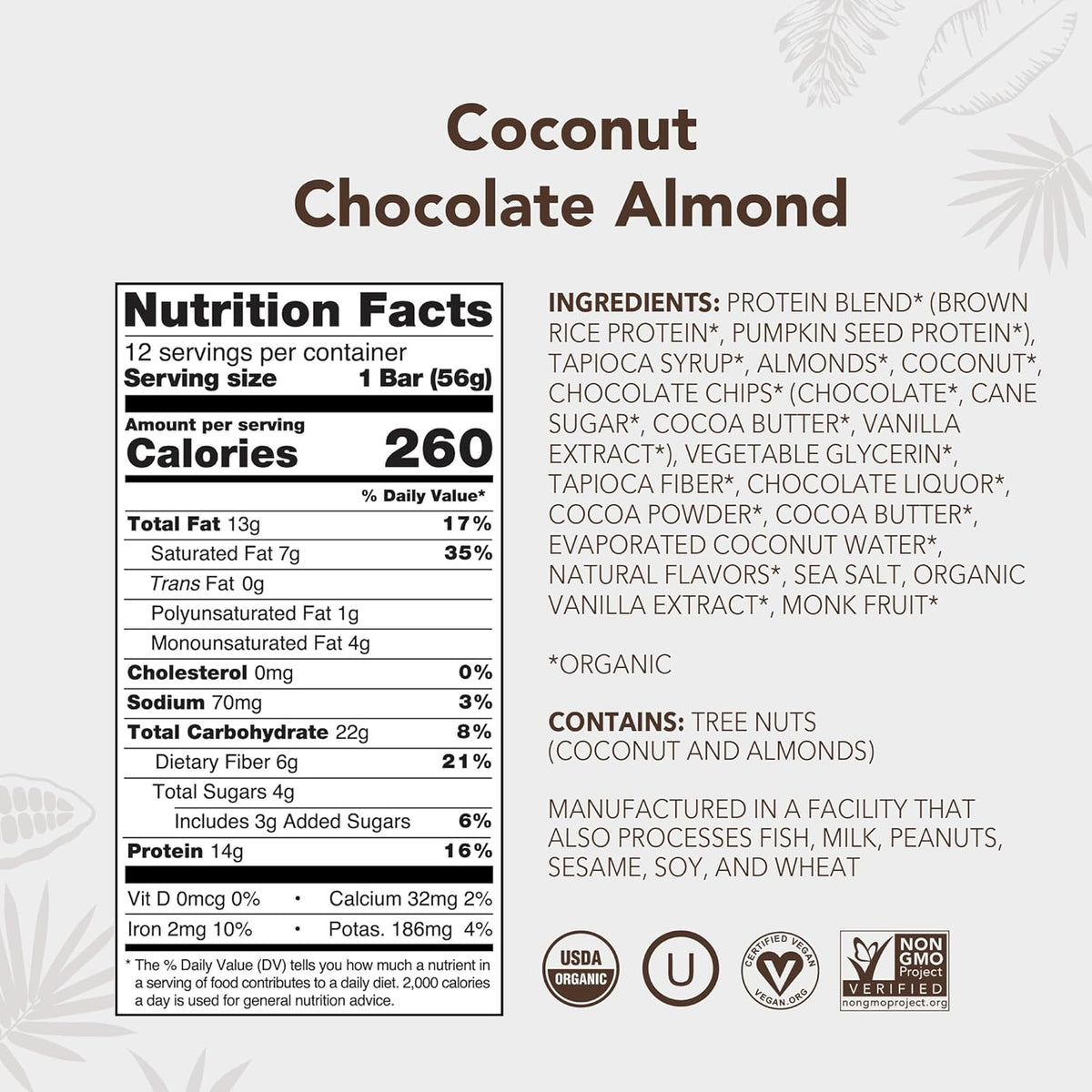 ALOHA Organic Plant Based Protein Bars, Coconut Chocolate Almond, 1.98-Ounce Bars (Pack of 12)