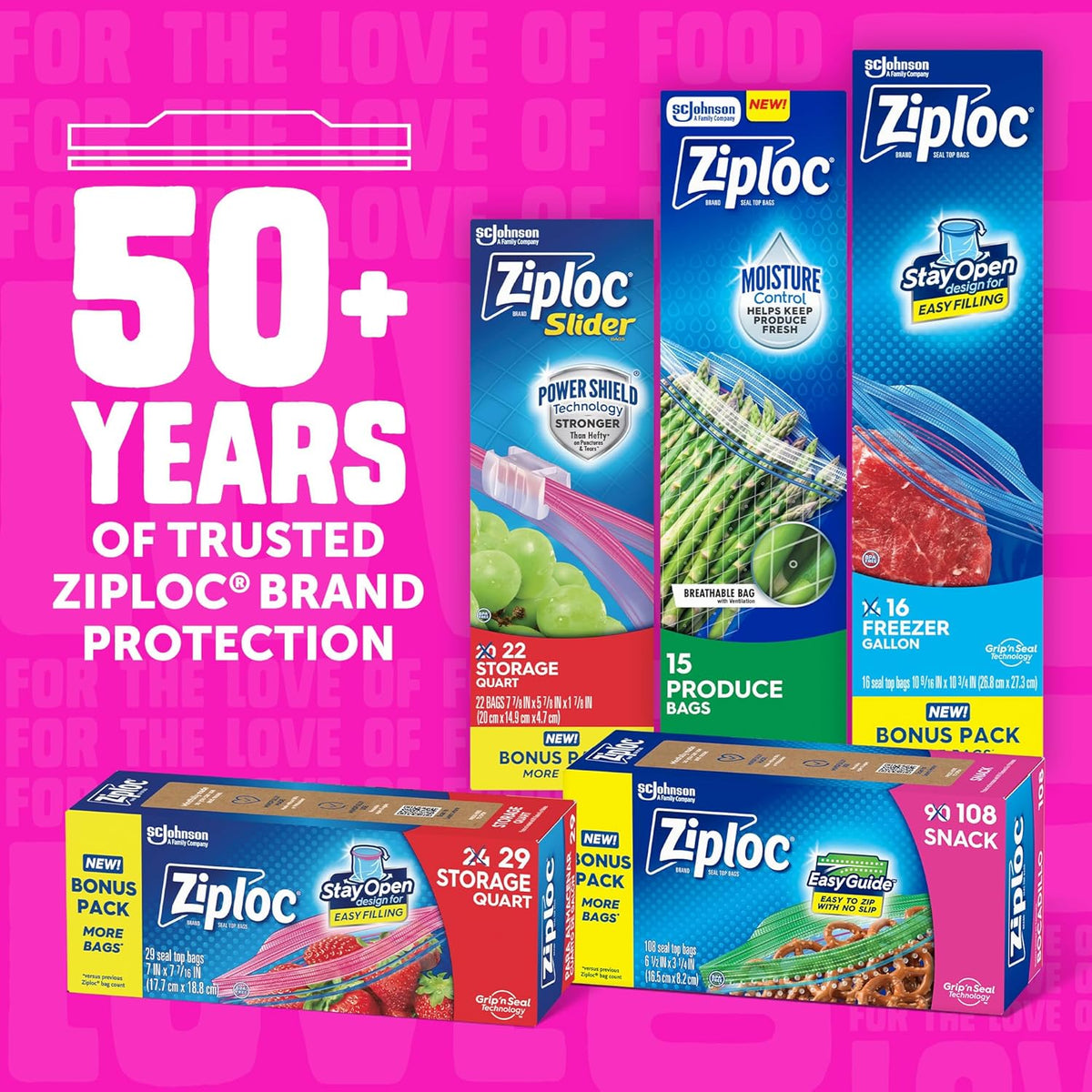 Ziploc Gallon Food Storage Slider Bags, Power Shield Technology for More Durability, 104 Bags Total