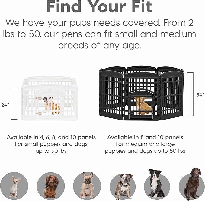 IRIS USA 24" 4-Panel Dog Playpen with Door, 35 x 35 x 24, Puppy Playpen, Dog Play Pen Indoors, Pet Fence, Puppies/Small Dogs, Black