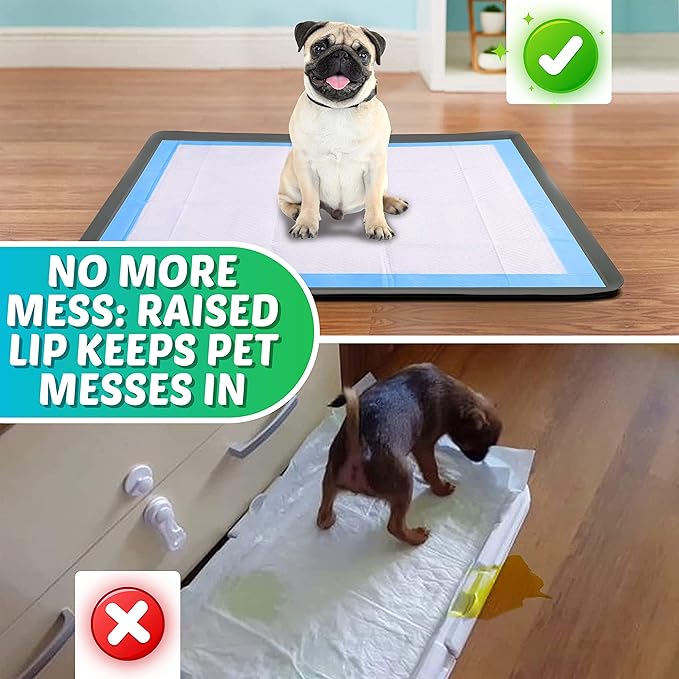 TidyFriend Dog Pee Pad Holder Tray Fits for 30” x 36” Wee Wee Pee Pads - Stable Grip, Raised Edges, Quick-Wipe Silicone Surface Dog Potty Tray Holder for Indoor Flooring Protection (Grey)