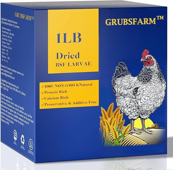Premium Dried Black Soldier Fly Larvae for Chickens 1LB - Superior to Mealworms - 85X More Calcium Than Meal Worms - Molting & Laying Hens Supplement - Non-GMO BSF Larvae Treats for Ducks