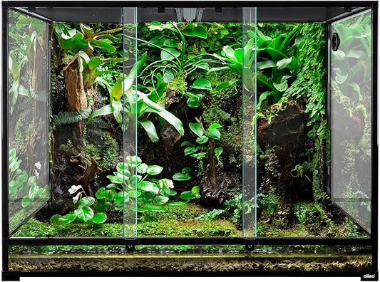 OIIBO 180 Gallon Large Reptile Terrarium, 48" x 24" x 36" Glass Reptile Tank Tall & Wide Terrarium Tank with Double Sliding Door Top Screen Ventilation Habitat