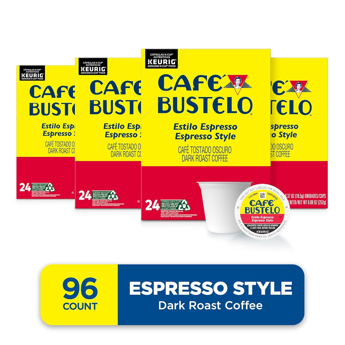Café Bustelo Espresso Style Dark Roast Coffee, 96 Keurig K-Cup Pods