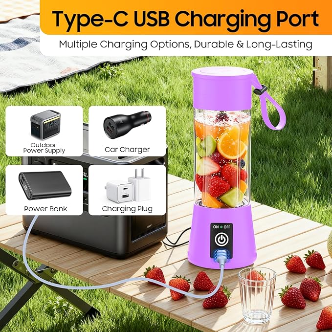 Portable Personal Size Mini Blender - 2026 Upgraded Cordless Blender for Smoothies & Shakes, Type-C Rechargeable, 380Ml Traveling BAP Free Cup for Sports/Home, 20000Rpm/Min Speed
