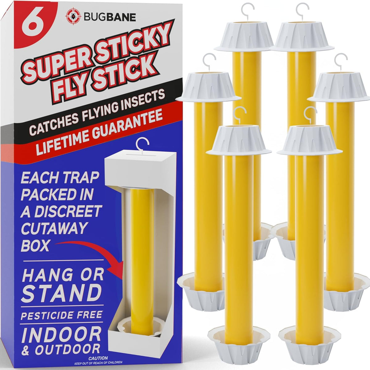 Fly Stick Sticky Fly Traps for Indoors Outdoor 6pk. Non-Toxic Super Sticky Hanging Flies Catcher Paper Tape Strips for Home. Catches All Bugs and gnats. Indoor Outdoor House Flying Insect Trap