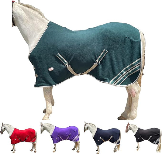 Majestic Ally Anti Pill Fleece Horse Blanket/Sheet with Silver Braided Rope (Hunter Green, 76)