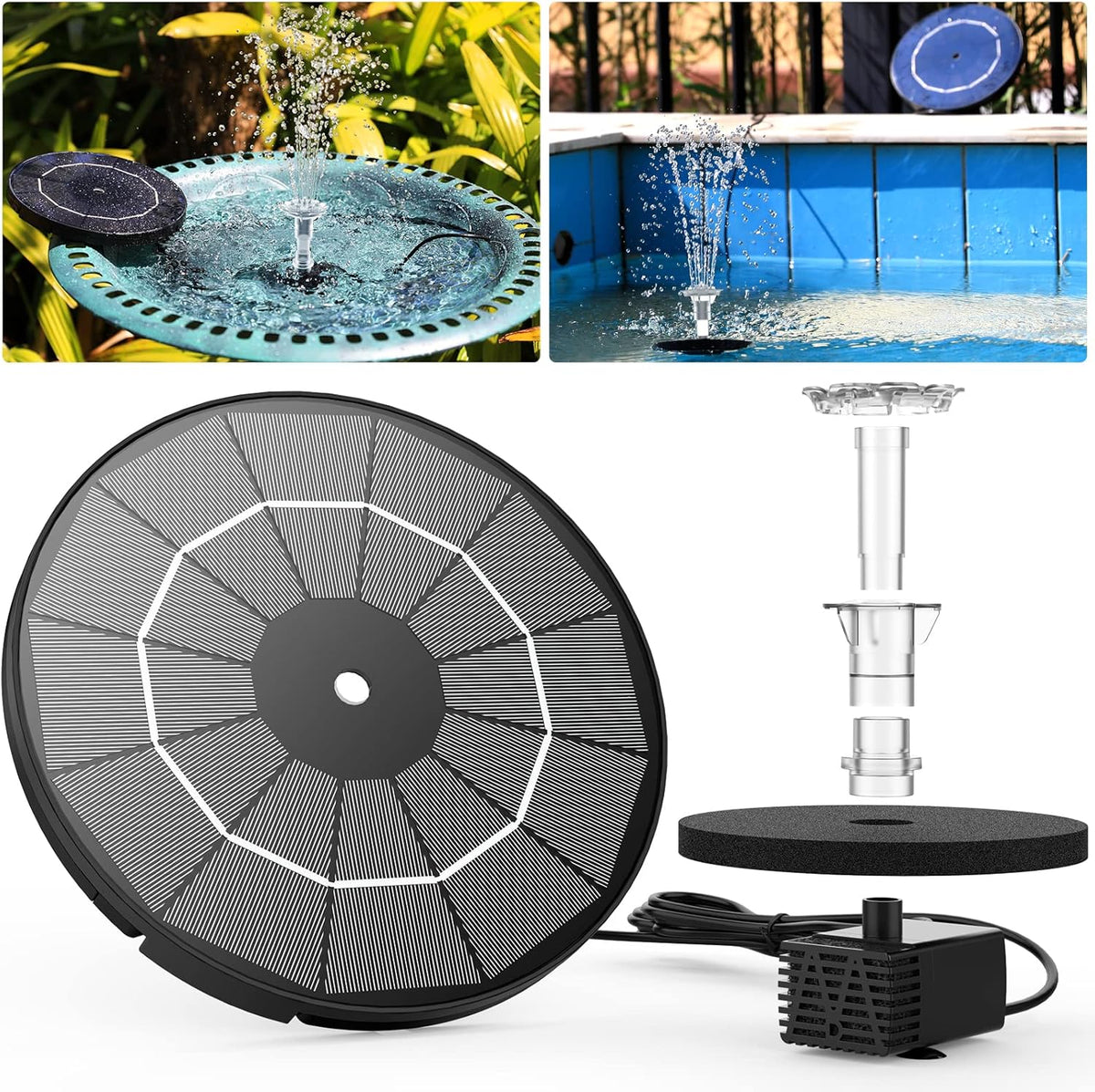 AISITIN 3.5W Solar Fountain Pump for Water Feature Outdoor DIY Solar Bird Bath Fountain with Multiple Nozzles, Solar Powered Water Fountain for Garden, Ponds, Fish Tank and Aquarium