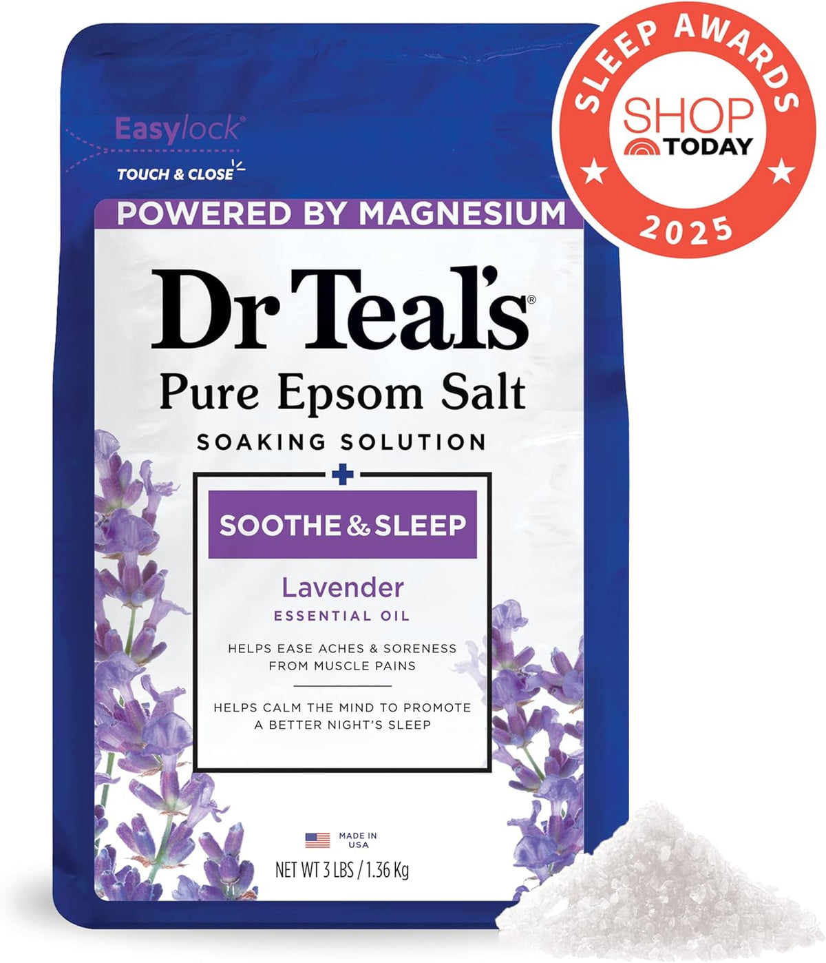 Dr Teal's Epsom Salt Soaking Solution, Soothe & Sleep, Lavender, 3lbs