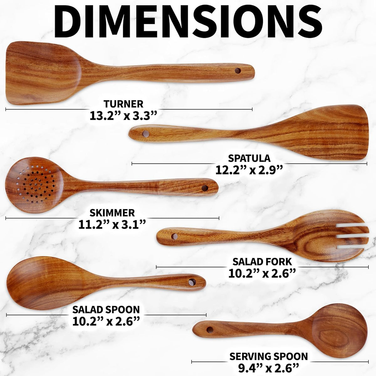 Zulay Kitchen 6-Piece Wooden Spoons for Cooking - Smooth Finish Teak Wood Utensils - Soft Comfort-Grip Cooking Wood Spoons Non-Stick Teak Easy to Clean Utensils Heat Resistant Non-Scratch Spoon Sets