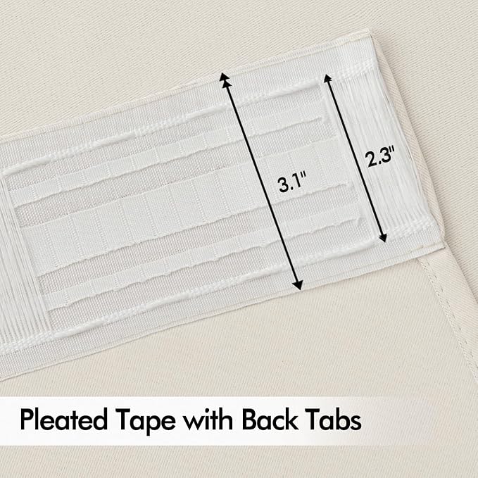 MIULEE Ivory Back Tab Blackout Curtain 96 Inch Long 2 Panels Set