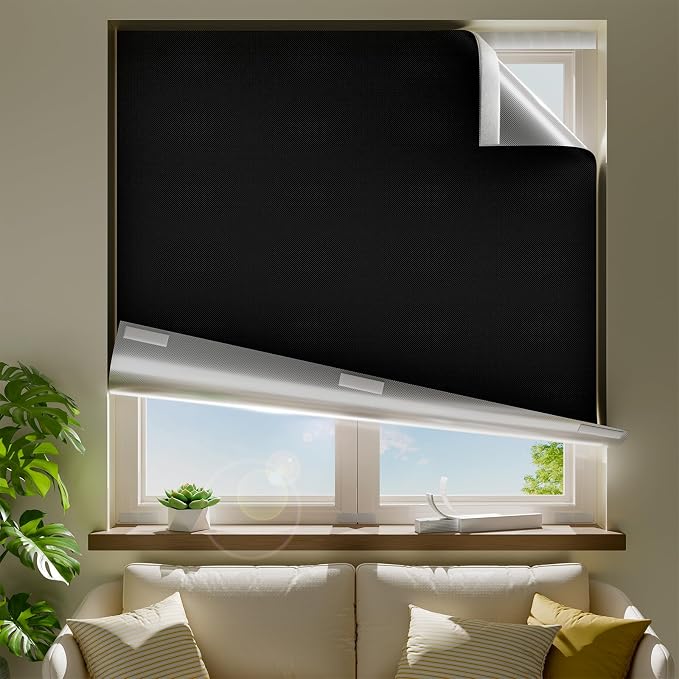 46" W x 36" L 100% Portable Blackout Curtains, Total Darkness No-Drill Black
