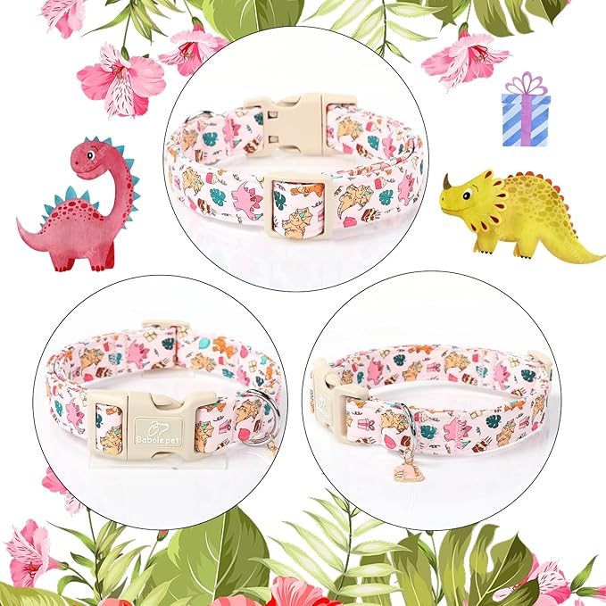 Cute Dinosaur Dog Collar, Adjustable Pink Dino Dog Collars for Giant Large Dogs, Lightweight Quick-Release Buckle Birthday Collar for Boy&Girl Dogs XL