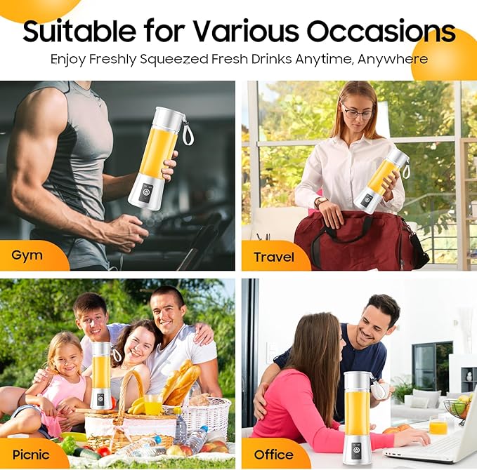 2026 Newly Upgraded Portable Smoothie Blender - Cordless Personal Blender Type-C Rechargeable, 13Oz Juice Cup BAP Free, 20,000Rpm Speed Powerful Blending, Freshly Squeezed in Sports/Office