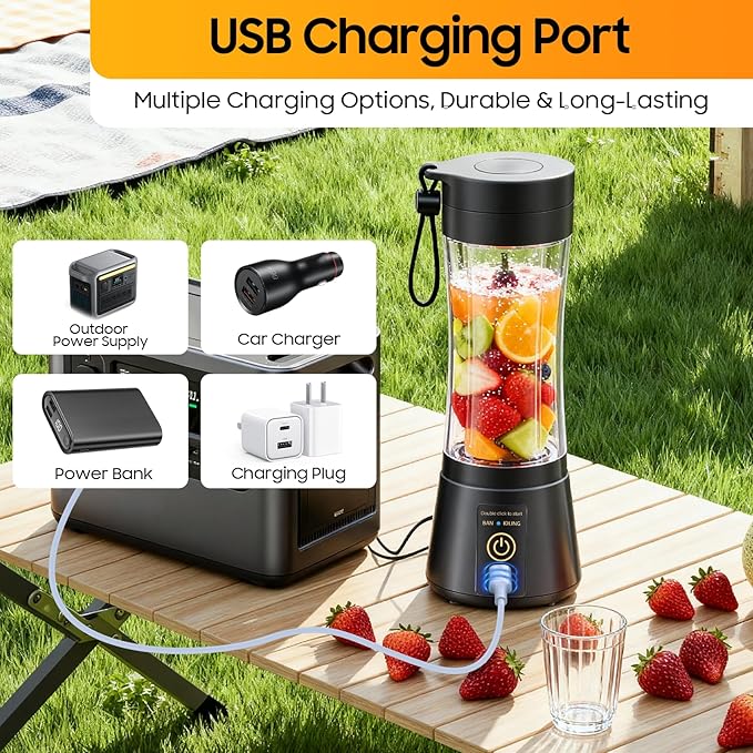 Cordless Portable Personal Size Blender - 12 Oz Mini Blender Make Smoothies and Shakes, Cordless Lightweight Rechargeable, Freshly Squeezed in Picnic/Sports/Office