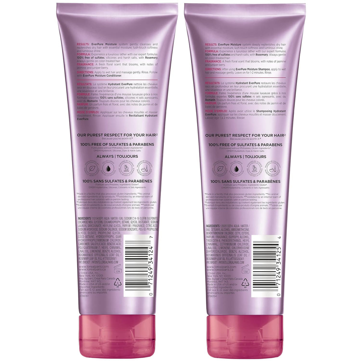 L'Oreal Paris Moisture Sulfate Free Shampoo and Conditioner Set, Hair Care for Color-Treated Hair with Rosemary Botanicals, EverPure, 1 Kit