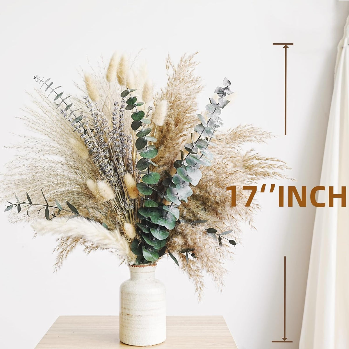 Green Pampas Grass Boho Bouquet – Exquisite Lavender and Eucalyptus Dried Flower Arrangements for Western Boho Decor – Rustic Flowers for Your Bohemian Home, Bedroom, and Wedding Table Décor