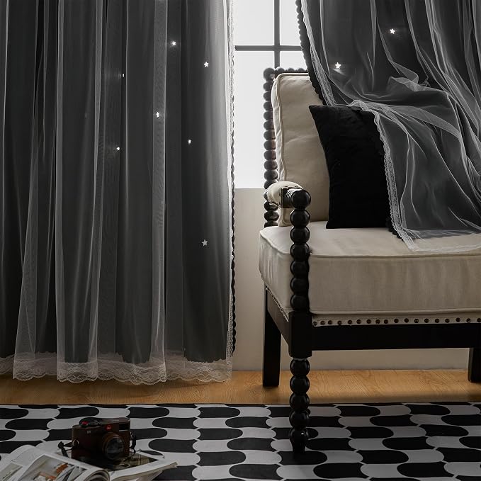 XiDi Black 63x34in Curtain for Bedroom, Girls Room Decor, Living Room, 1 Panel