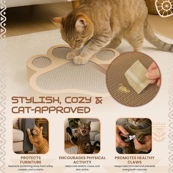 Paw-Shaped Cat Scratcher | Reversible Cardboard Kitty Scratcher | Cat Scratching Board for Indoor Cats | cat Scratcher Cardboard for Small & Medium Cats & Kittens | Cat Toy (Medium)
