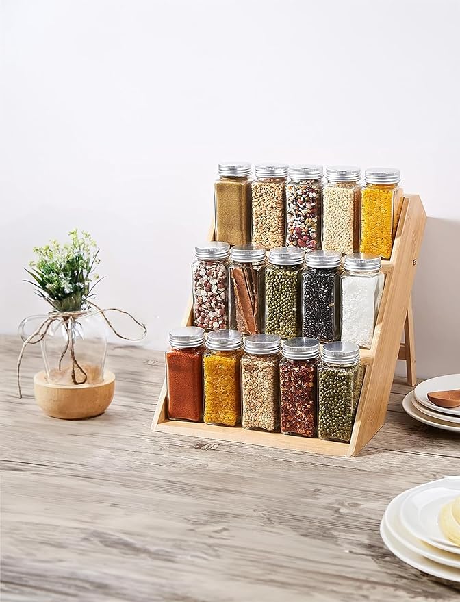 RoyalHouse Bamboo Spice Rack Organizer for Kitchen Cabinet, Countertop Display Shelf- 3 Tier Shelf -Space Organizer for Kitchen and Bathroom