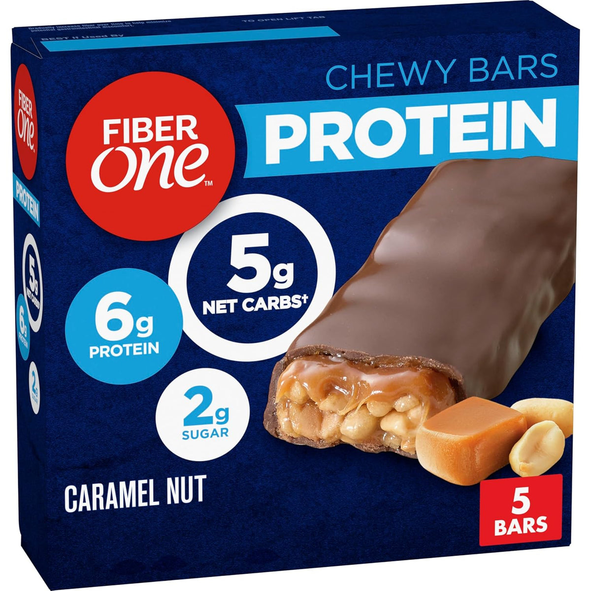 Fiber One Chewy Protein Bars, Caramel Nut, Protein Snacks, 1.17 oz, 5 ct