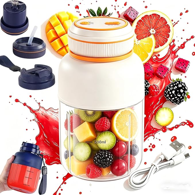 Wireless Juicer Cup, 2026 New 1300ml Portable Electric Juicer Cup,USB Rechargeable Electric Juicers Cups with Dual Lid, 180w with 38-Blades,Portable Blender for Shakes Smoothies (White 45oz/1300ml)