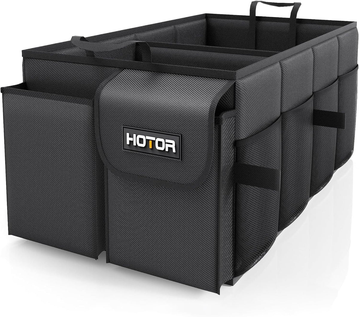 HOTOR Trunk Organizer - Car Organizer, Foldable Trunk organizer for SUVs & Sedans, Sturdy Car Organization for Car Accessories, Tools, Sundries, Black, 2 Compartments, 21.3"×12.6"×10.6"