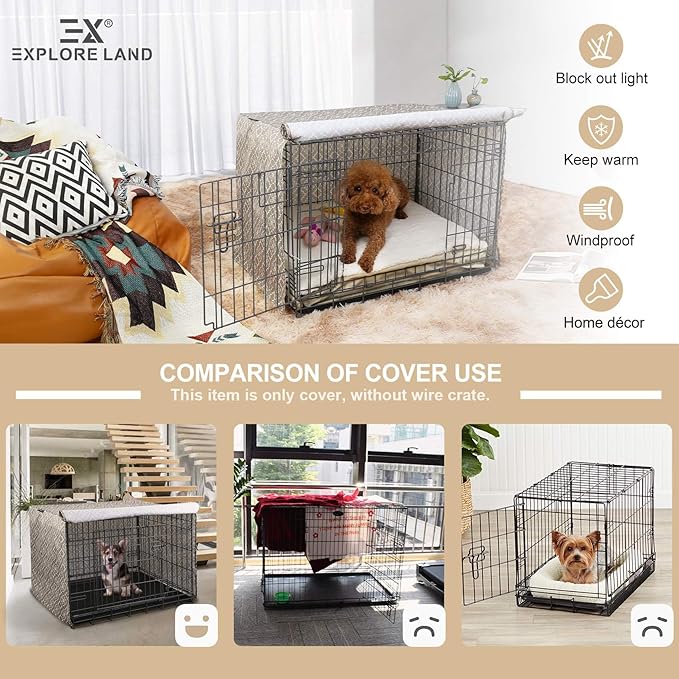 Explore Land Pattern Dog Crate Cover for 30 Inches Wire Cage, Heavy-Duty Polyester 1 2 3 Doors Standard Metal Pet Kennel Enclosure (Vintage Violet)