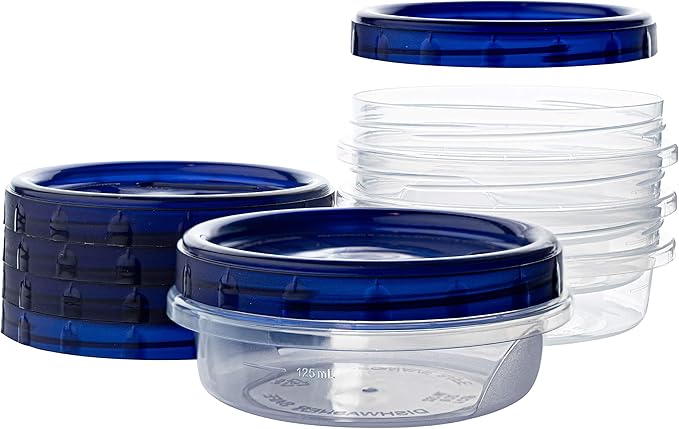 PLASTICPRO [8 oz 4 Pack] Deli Containers Clear bottom With blue Top Twist on Lids Reusable, Stackable, Food Storage Freezer Container