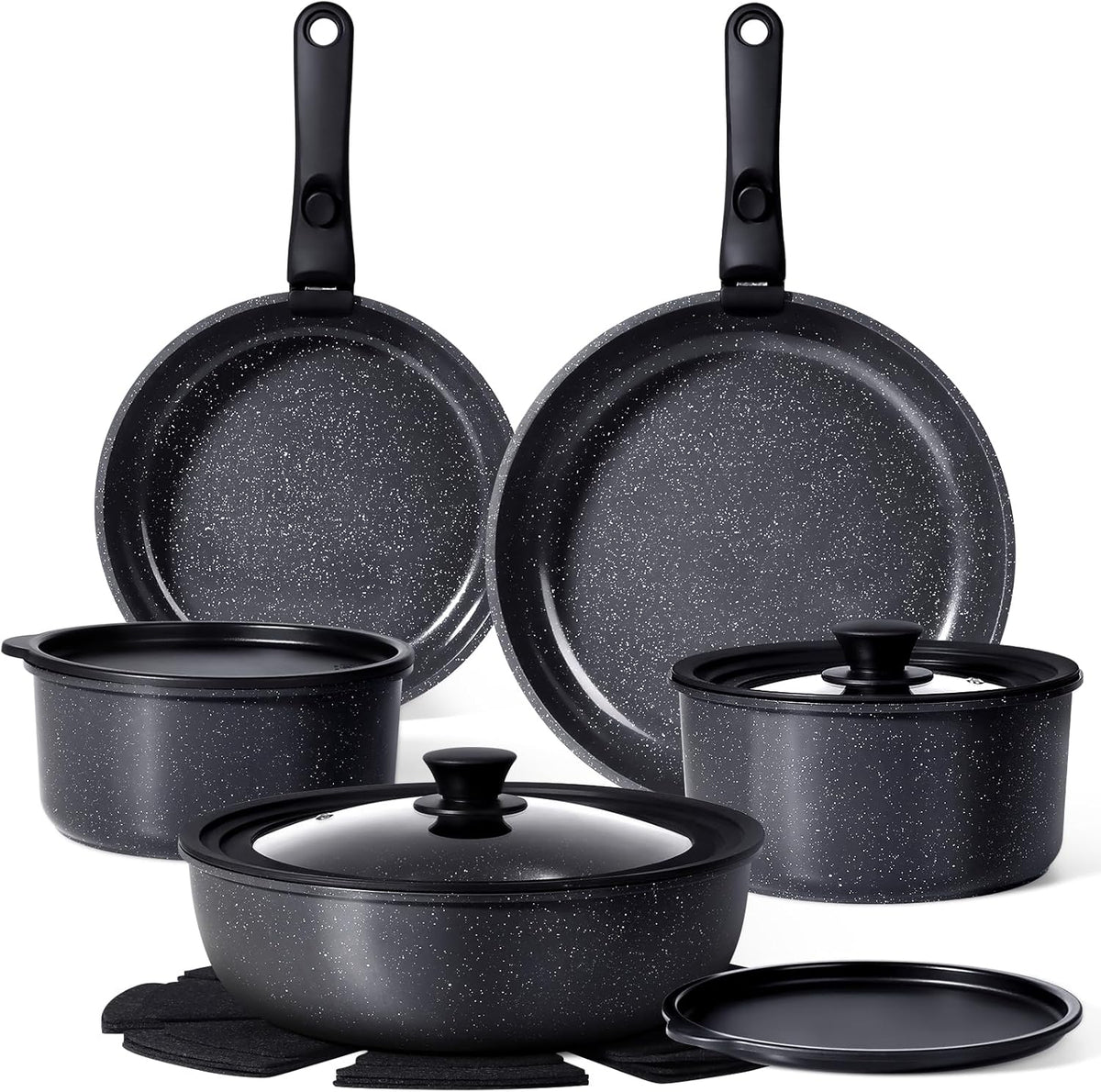 GiPP Ceramic Pots and Pans Set Non Stick, Nonstick Detachable Handle Cookware Sets, Non Toxic Induction Kitchen Pot and Pan with Removable Handle, Healthy RV Cookware, Dishwasher ＆Oven Safe, 5 Piece