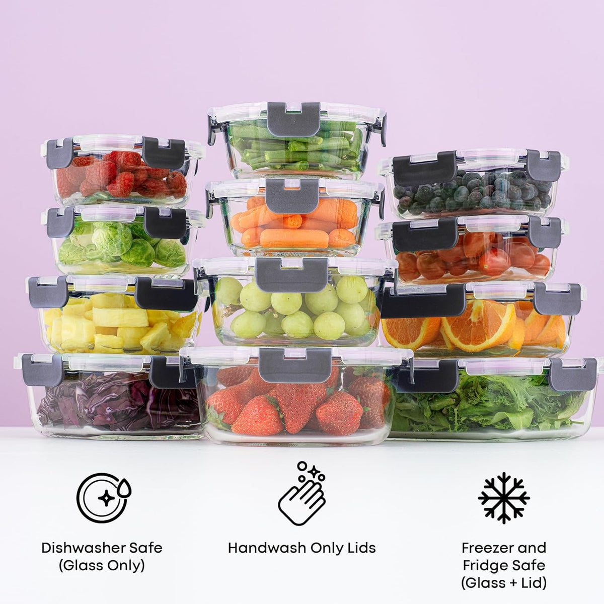 JoyJolt 24pc Borosilicate Glass Storage Containers with Lids | 12 Airtight/Freezer Safe Food Storage Containers for Pantry and Kitchen | Meal Prep Container for Lunch | Glass Tupperware Set