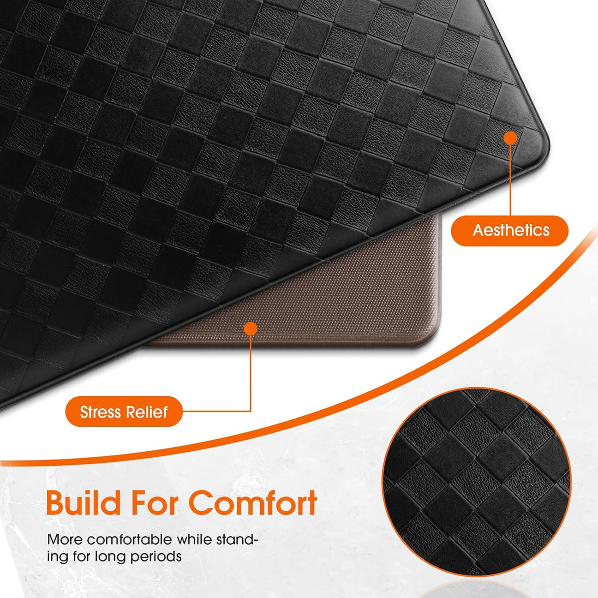 Kitchen Mats, 2PCS Kitchen Rugs, Cushioned Anti Fatigue Kitchen Mats for Floor, Non-Slip Standing Sink Mat, Waterproof Kitchen Rug Set for Kitchen Floor Office,17.3"×30"+17.3"×47" Black
