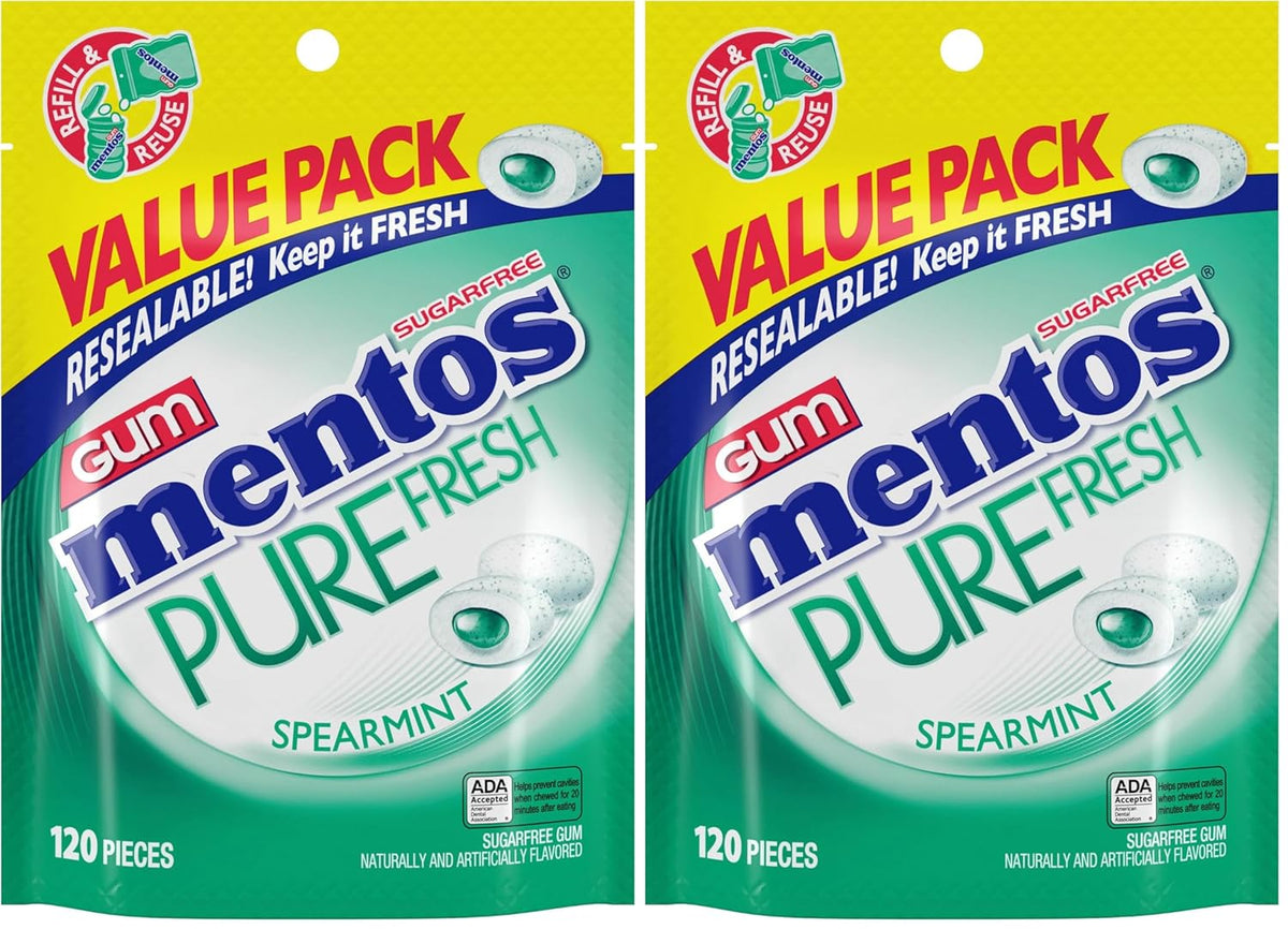Mentos Pure White Sugar-Free Chewing Gum With Xylitol, Sweet Mint, 120 Piece Bulk Resealable Bag (Pack of 1)