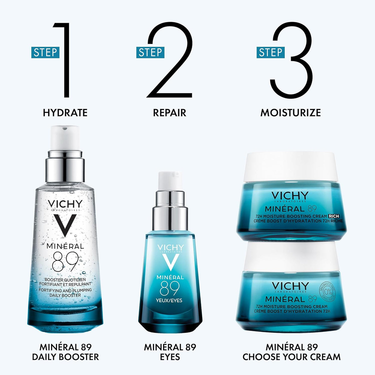 Vichy Mineral 89 Booster, Pure Hyaluronic Acid Serum for Face with Volcanic Mineral Water for Skin Barrier Repair, Plumps & Hydrates, Lightweight Moisturizing Gel, Oil-Free, Non-Sticky