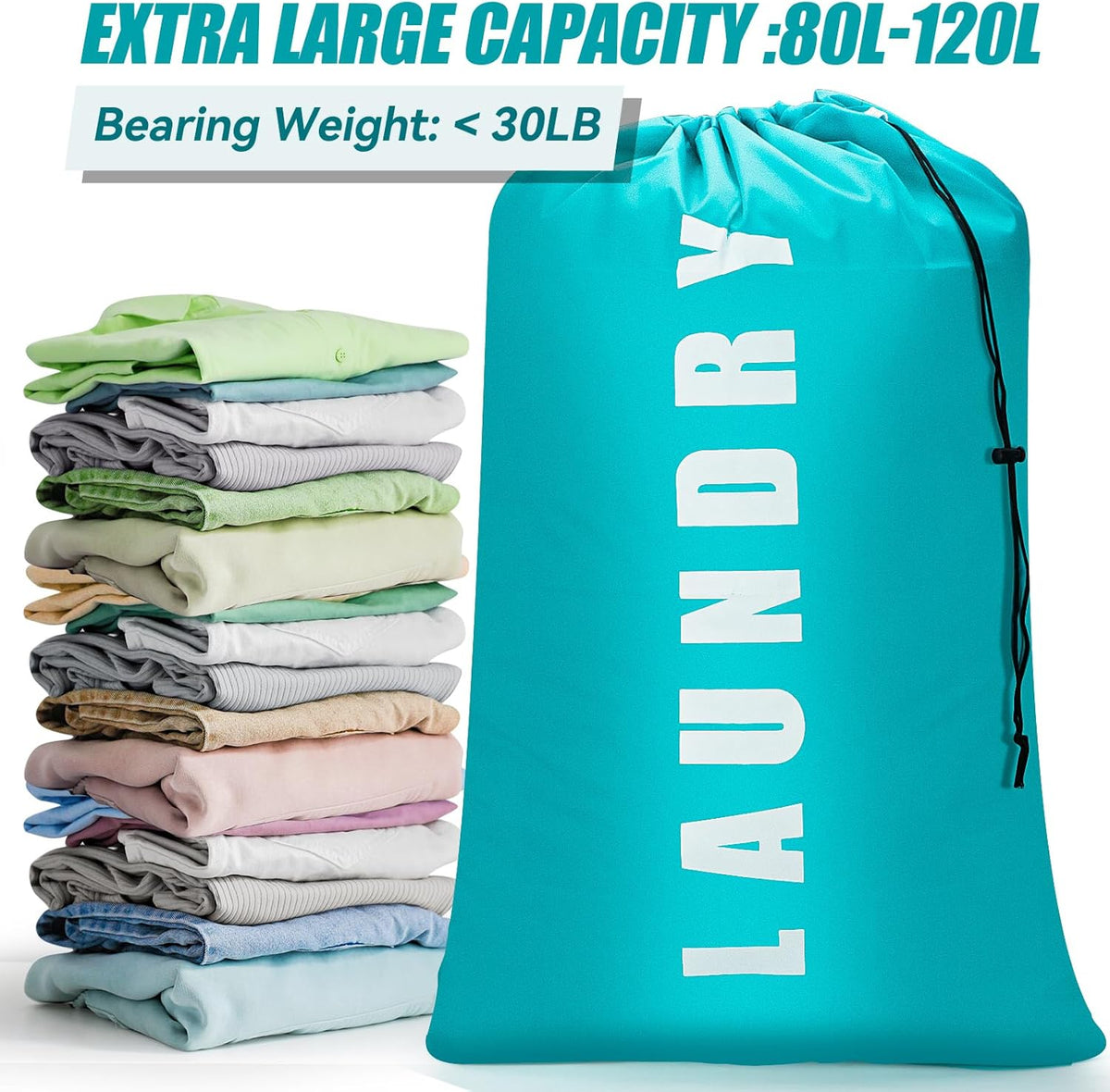 Laundry Bag,2 Pack Travel Laundry Bags for Dirty Clothes,Large Laundry Bags for Camping & Traveling,Dirty Clothes Travel Bag,24" x 36" (Cyan + Gray)