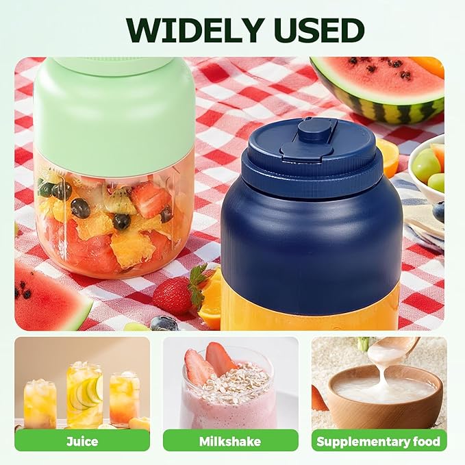 Portable Juicer, 44oz Wireless Blender Cup, USB Rechargeable Smoothie Maker for Shakes, Protein Drinks, Travel, Office, Outdoor – Leak Proof with Handle (Green)
