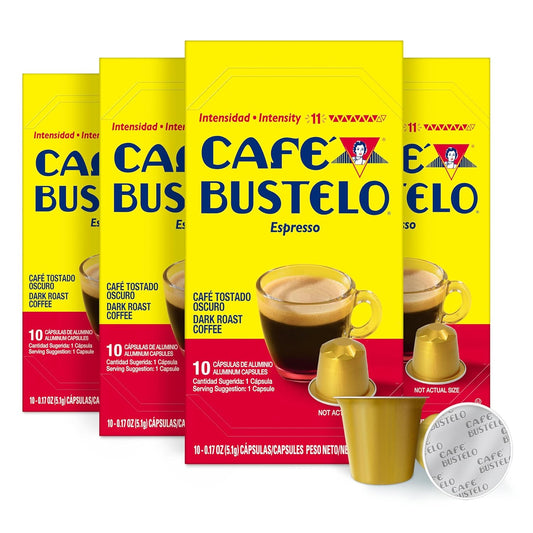 Café Bustelo Aluminum Espresso Capsules, Dark Roast Coffee, Nespresso Original Line Compatible, Intensity 11, 40 Count