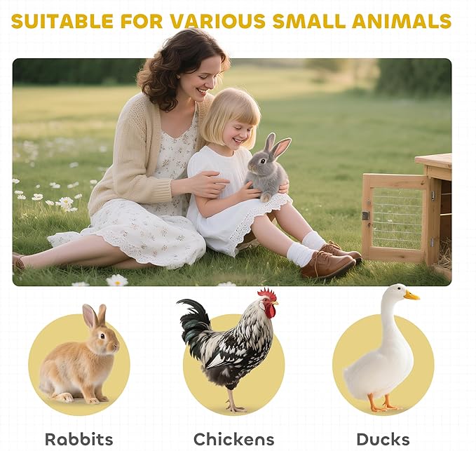 PawHut 58" Large Rabbit Hutch Outdoor Indoor, Wooden Bunny Hutch, Guinea Pig Cage with Run, Removable Tray, Asphalt Roof, Lockable Doors and Ramp, for 1-2 Small Rabbits, Gray