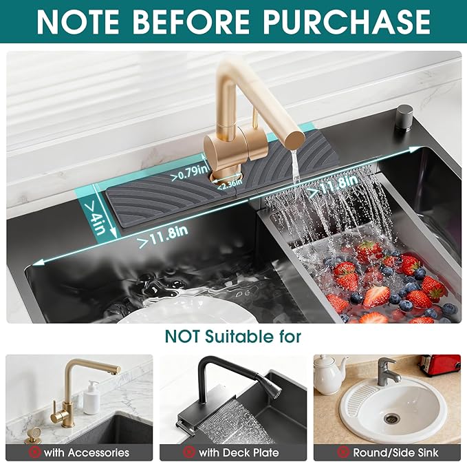 Quick Dry Stone Faucet Mat for Kitchen Sink - 15.8"x3.9" Natural Diatomite Stone Drying Mat for Kitchen Counter Bathroom Dish Dry Mat Auto Drainage Sink Protector (Dark Grey)