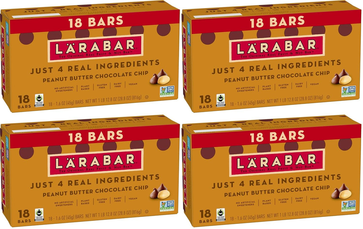 Larabar Peanut Butter Chocolate Chip, Fruit and Nut Bars, Gluten Free and Vegan, 18 Ct, 28.8 oz