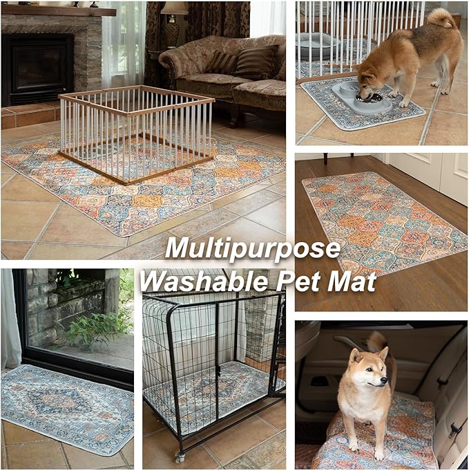 nunubaby Washable Pee Pads for Dogs, Stylish, Non-Slip and Leak-Proof Pee Pads. Reusable Potty Pads for Dogs for Crates and Floors.(Green/Multi, 36" x72")